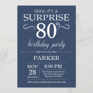 Surprise 80th Birthday Invitation Blue