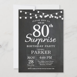 Surprise 80th Birthday Invitation Chalkboard