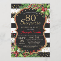 Surprise 80th Birthday Invitation Christmas Gold
