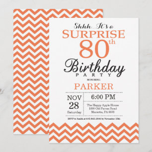 Surprise 80th Birthday Invitation Coral Chevron