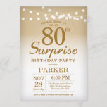 Surprise 80th Birthday Invitation Gold<br><div class="desc">Surprise 80th Birthday Invitation with Gold String Lights. Gold Birthday. Adult Birthday. Men or Women Bday Invite. 13th 15th 16th 18th 20th 21st 30th 40th 50th 60th 70th 80th 90th 100th, Any age. For further customization, please click the "Customize it" button and use our design tool to modify this template....</div>