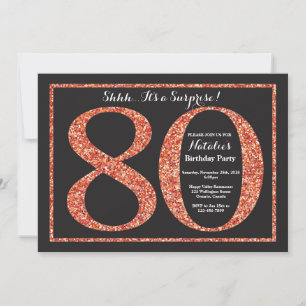 Surprise 80th Birthday Invitation Orange Glitter