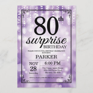 Surprise 80th Birthday Invitation Purple Glitter