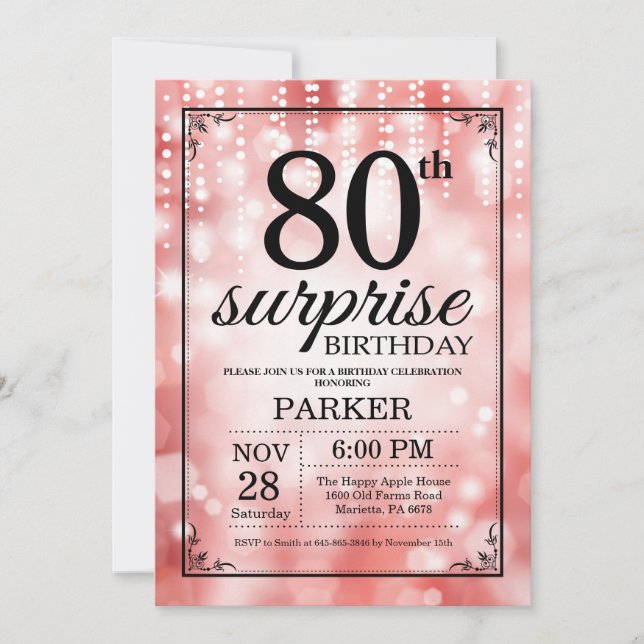 Surprise 80th Birthday Invitation Red Glitter (Front)