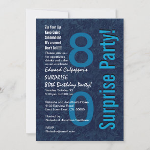 SURPRISE 80th Birthday Modern Hues of Blue W036 Invitation