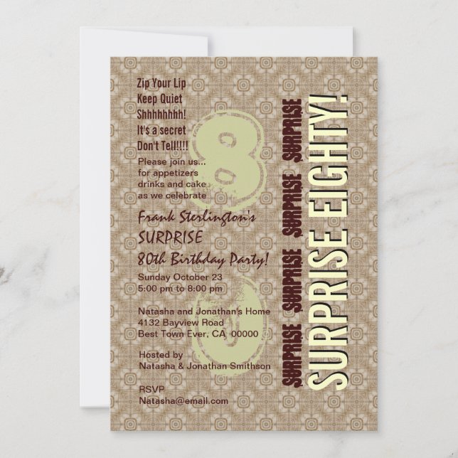 SURPRISE 80th Birthday Modern Vertical Numbers Invitation (Front)