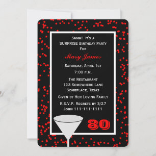 Surprise 80th Birthday Party Glass with Confetti Invitation