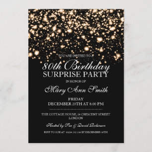 Surprise 80th Birthday Party Gold Midnight Glam Invitation