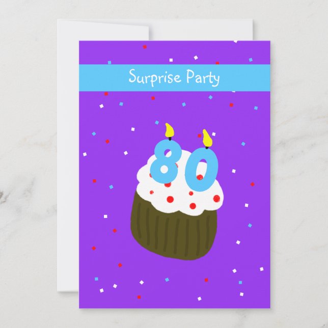 Surprise 80th Birthday Party Invitation Cupcake (Front)
