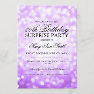 Surprise 80th Birthday Party Purple Glitter Lights Invitation