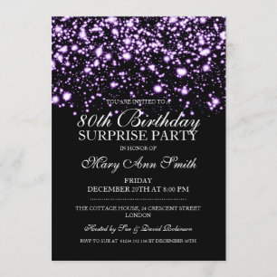 Surprise 80th Birthday Party Purple Midnight Glam Invitation