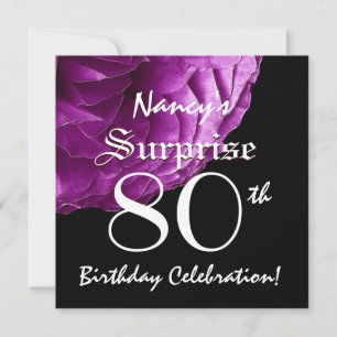 SURPRISE 80th Birthday Party Purple Rose W068 Invitation
