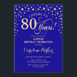 Surprise 80th Birthday Party - Royal Blue Gold Invitation<br><div class="desc">Surprise 80th Birthday Party Invitation.
Elegant design in sapphire royal blue and faux glitter gold. Features script font and diamonds confetti. Cheers to 80 Years! Message me if you need further customization.</div>