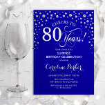 Surprise 80th Birthday Party - Royal Blue Silver Invitation<br><div class="desc">Surprise 80th Birthday Party Invitation.
Elegant design in royal blue and faux glitter silver. Features script font and diamonds confetti. Cheers to 80 Years! Message me if you need further customization.</div>