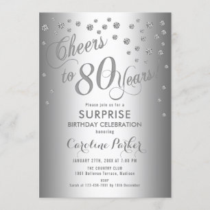 Surprise 80th Birthday Party - Silver Invitation