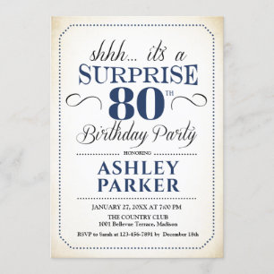 Surprise 80th Birthday Party - White Navy Invitation