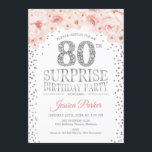 Surprise 80th Birthday Party - White Silver Pink Invitation<br><div class="desc">Surprise 80th Birthday Party Invitation.
Elegant design in faux glitter silver,  white and pink. Features confetti,  script font and watercolor blush pink flowers. Message me if you need further customization.</div>