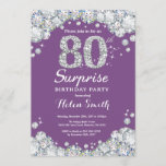 Surprise 80th Birthday Purple and Silver Diamond Invitation<br><div class="desc">Surprise 80th Birthday Invitation. Purple and Silver Rhinestone Diamond Teal Turquoise Aqua Background. Elegant Birthday Bash invite. Adult Birthday. Women Birthday. Men Birthday. For further customization,  please click the "Customize it" button and use our design tool to modify this template.</div>