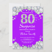 Surprise 80th Birthday Purple and Silver Diamond