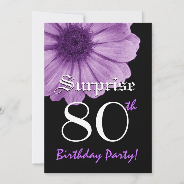 SURPRISE 80th Birthday Template Purple Daisy (Front)