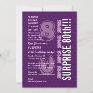 SURPRISE 80th Modern Birthday Purple G539 Invitation