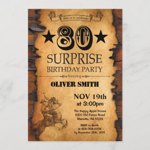 Surprise 80th Western Birthday Invitation