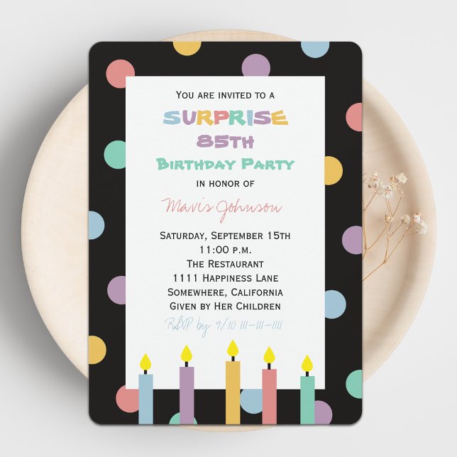 Surprise 85th Birthday Party with Five Candles Invitation (Creator Uploaded)