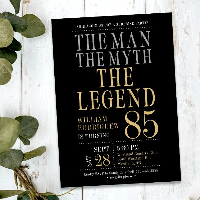 Surprise 85th Birthday The Man The Myth The Legend Invitation (Creator Uploaded)