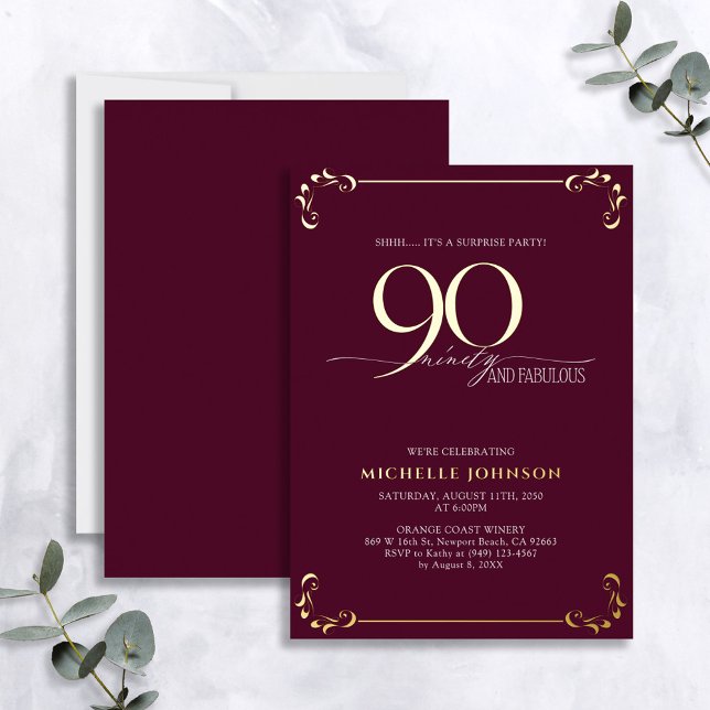 Surprise 90 & Fabulous Burgundy & Gold Birthday (Creator Uploaded)