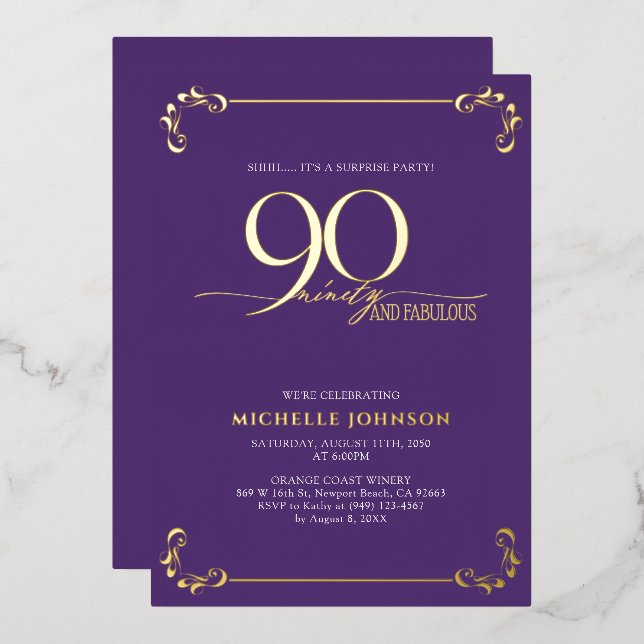 Surprise 90 & Fabulous Purple & Gold Birthday (Front/Back)