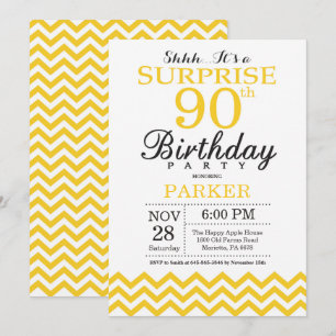Surprise 90e anniversaire Invitation Jaune Chevron
