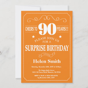 Surprise 90e anniversaire Invitation Orange et bla