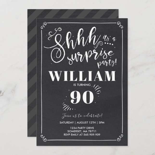 Surprise 90e anniversaire Invitation Vintage Surpr (Devant / Derrière)