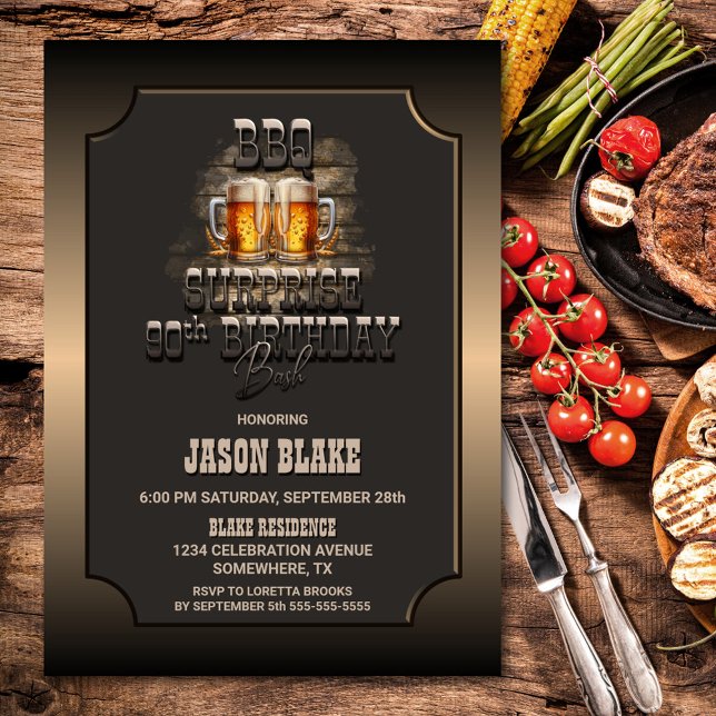Surprise 90th Birthday BBQ Beers Party Invitation (Creator Uploaded)