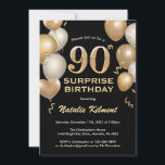 Surprise 90th Birthday Black and Gold Balloons Invitation<br><div class="desc">Surprise 90th Birthday Black and Gold Glitter Balloons Birthday Invitation. For further customization,  please click the "Customize it" button and use our design tool to modify this template.</div>