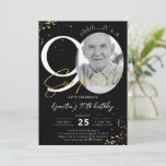 Surprise 90th Birthday Black Gold Photo Invitation<br><div class="desc">Surprise 90th Birthday Black Gold Photo Invitation is a part of the Birthday Invitations collection. This product features customizable photo section gold glitter sparkles. Done with decorative fonts. Explore more matching products in our store.</div>