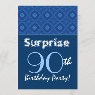 SURPRISE 90th Birthday Blue Diamond Pattern Invitation