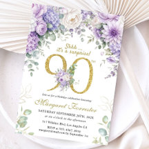 Surprise 90th Birthday Gold Glitter Purple Floral 