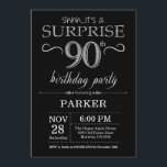Surprise 90th Birthday Invitation Black and Silver<br><div class="desc">Surprise 90th Birthday Invitation with Black and Silver Glitter Background. Chalkboard. Adult Birthday. Men or Women Bday Invite. Any age. For further customization,  please click the "Customize it" button and use our design tool to modify this template.</div>