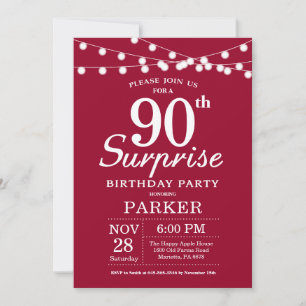 Surprise 90th Birthday Invitation Burgundy Red