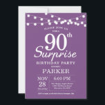 Surprise 90th Birthday Invitation Purple Lavender<br><div class="desc">Surprise 90th Birthday Invitation with String Lights. Purple Lavender Lilac Background. Female Lady Elegant Modern bday. 13th 15th 16th 18th 20th 21st 30th 40th 50th 60th 70th 80th 90th 100th,  Any age. For further customization,  please click the "Customize it" button and use our design tool to modify this template.</div>
