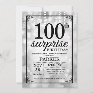 Surprise 90th Birthday Invitation Silver Glitter