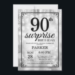 Surprise 90th Birthday Invitation Silver Glitter<br><div class="desc">Surprise 90th Birthday Invitation with Silver String Lights with Silver Glitter Background. Silver Birthday. Adult Birthday. Men or Women Bday Invite. 13th 15th 16th 18th 20th 21st 30th 40th 50th 60th 70th 80th 90th 100th, Any age. For further customization, please click the "Customize it" button and use our design tool...</div>