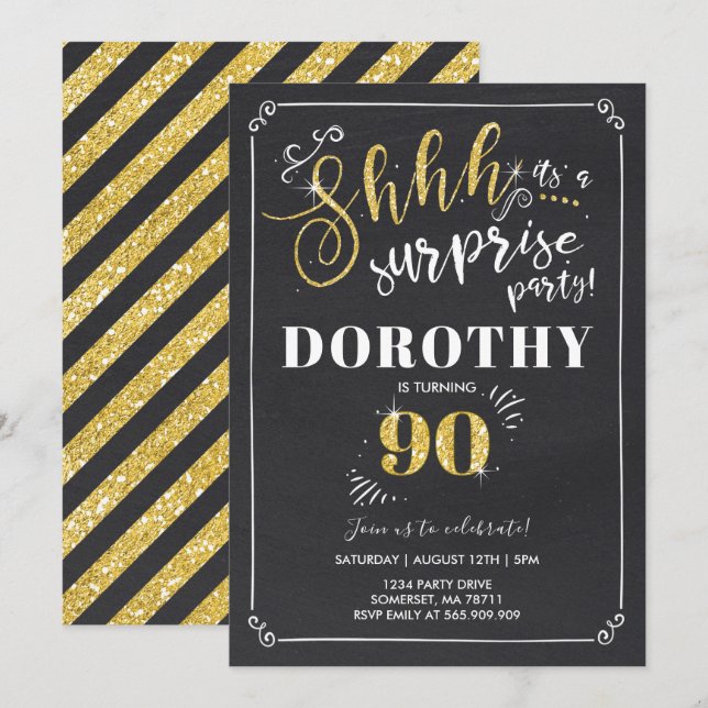 Surprise 90th Birthday Invitation Vintage Surprise (Front/Back)