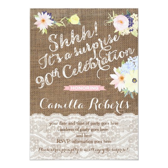 surprise 90th birthday invites, surprise party card