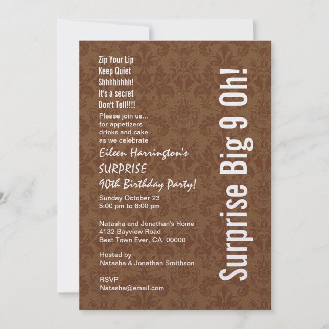 SURPRISE 90th Birthday Modern Wine and White A01 Invitation (Front)