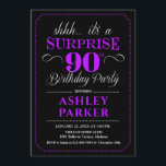 Surprise 90th Birthday Party - Black Purple Invitation<br><div class="desc">Surprise 90th Birthday Party Invitation.
Simple classy design in black,  purple and white. Features stylish script font. Surprise bday celebration for man or woman. Can be customized into any age!</div>