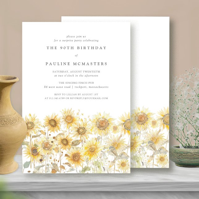 SURPRISE 90th Birthday Party Boho Summer Sunflower Invitation (Creator Uploaded)