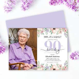 Surprise 90th Birthday Party Elegant Floral Photo Invitation