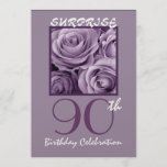 SURPRISE 90th Birthday Party Invite Purple Roses<br><div class="desc">Here's an elegant way to invite folks to a birthday celebration. All text is totally customizable. You can experiment with different paper types by clicking on the "Invitation Options" tab on the upper right hand corner. This design is featured on an ice hued metallic paper which gives your birthday invitation...</div>